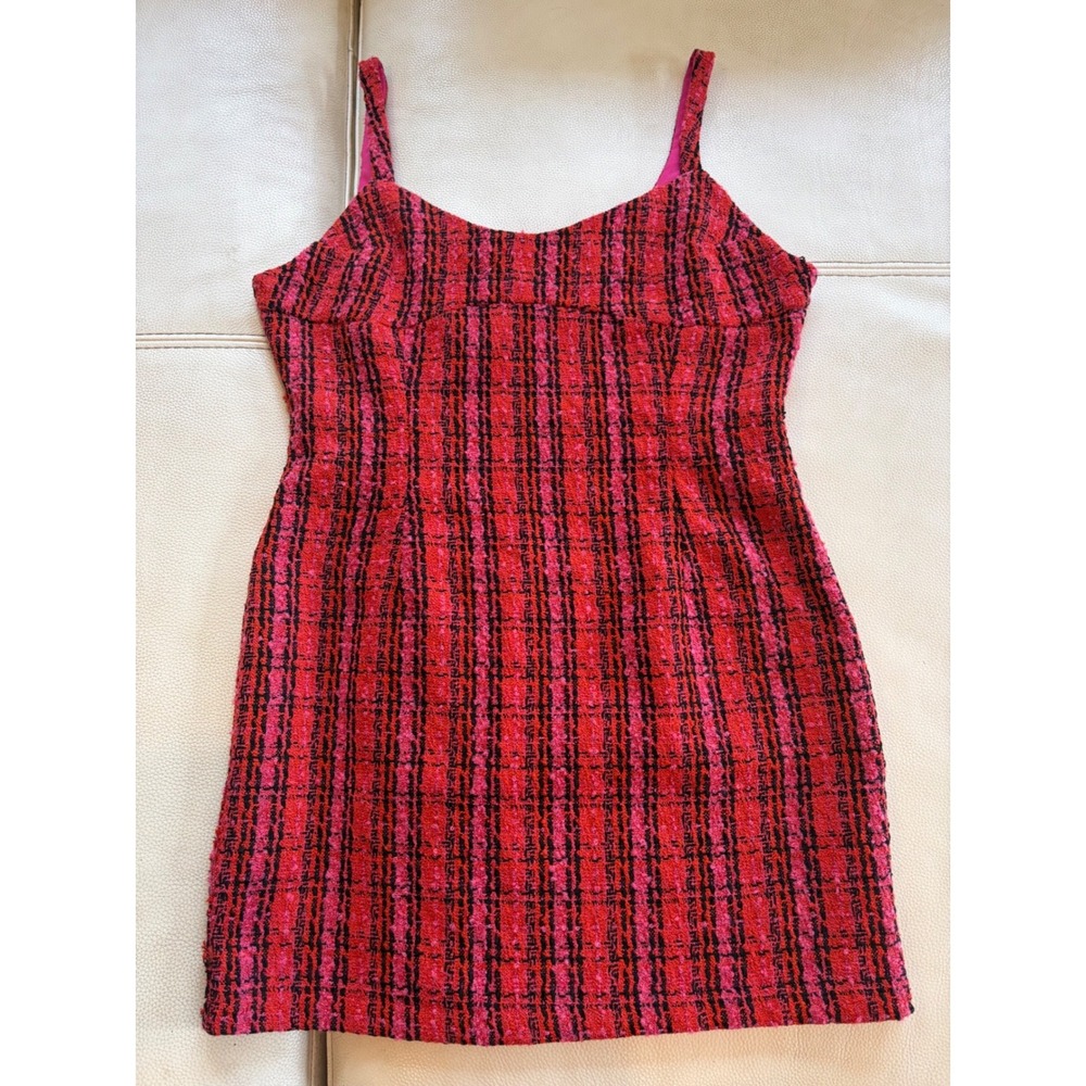 Endless Rose Women's XL Red Pink Plaid Tweed Boucle Clueless Mini Dress